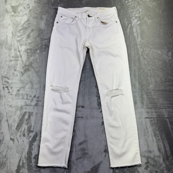 Rag & Bone DRE Low Rise Ankle Slim Boyfriend Distressed Jean White Sz 24 Fit 27" - Picture 1 of 11